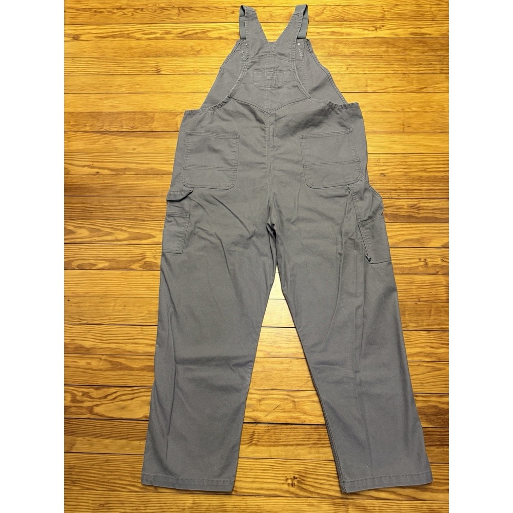 RW Rugged Wear XL Men's Double Knee Duck Canvas Bib Overall Gray Relaxed Fit - Picture 8 of 9